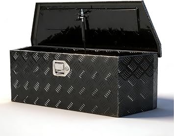 35 X 12 X 12 Inch Black 5 Bar Tread Aluminum Trailer Tongue Box Utility Pick Up Truck Tool Chest Storage Organizer w/Lock & Keys