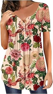 Womens V Neck Tops V-Neck Shirt Tops Fashion Print Round Neck Tops Ladies Pirnt V-Neck T Shirt Loose Work Tunic Shirts Loose Blouses Summer Tops Sexy Unique V-Neck Blouse