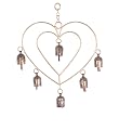 Ethnics of Kutch Hand Made Metal Bells Wrought Iron Copper-Zinc Coated Home Décor Chimes Cow Bell - Double Heart - 6 Bel