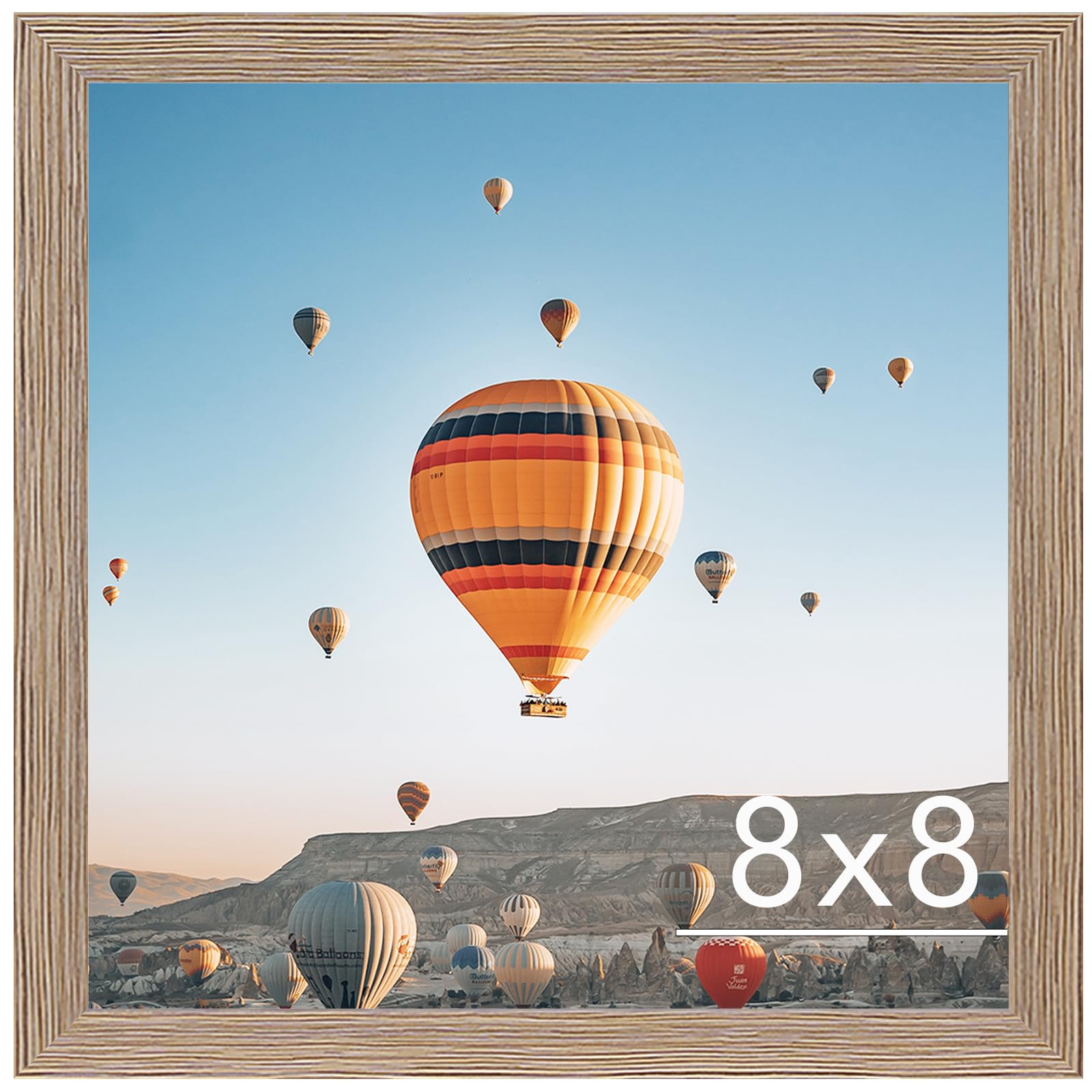 JCJMY 8x8 Picture Frame for Wall Hanging or Tabletop, Wall Mounting Horizontally or Vertically, 8 x 8 Square Wall Gallery Poster Photo Frame with Durable Shatter Resistant Plexiglass, Rustic Brown