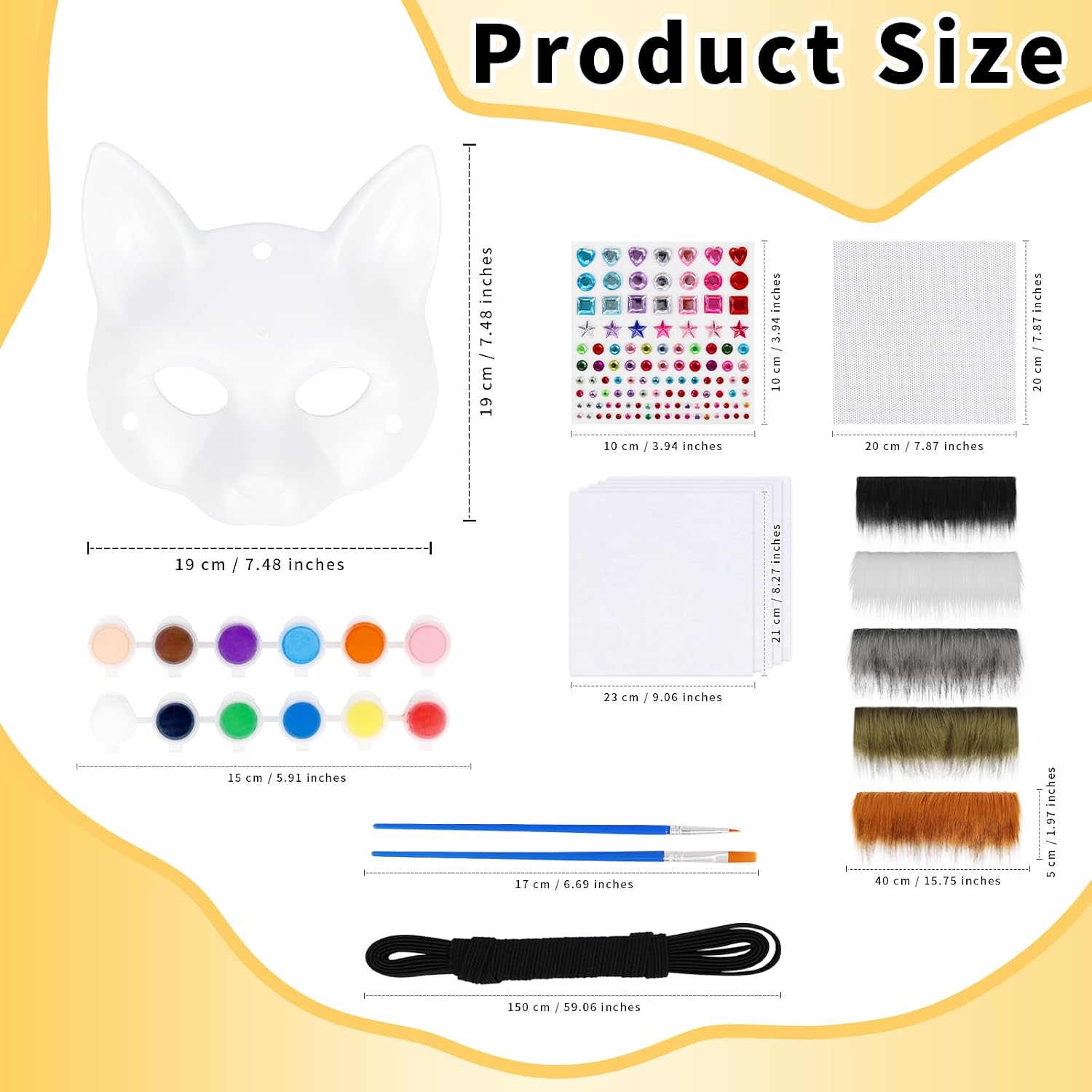 DIY Cat Fox Mask Set with Eye Meshes Stickers Faux Fur Fabric Strips for Halloween Masquerade Cosplay Party