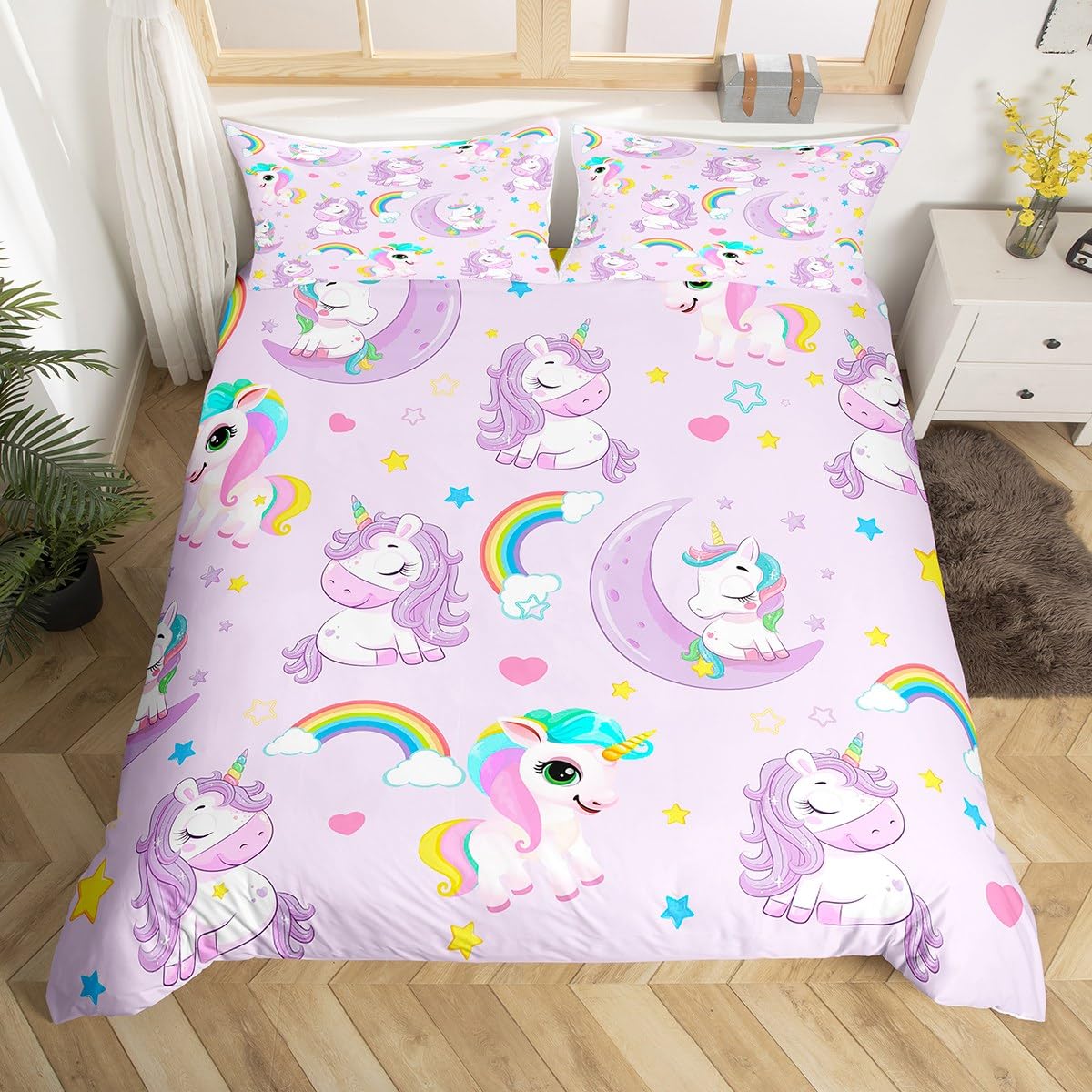 JQinHome Set Biancheria Letto Unicorno Arcobaleno 8 Pezzi Per Ragazze – Morbido E Completo (Singolo/Matrimoniale) - 6