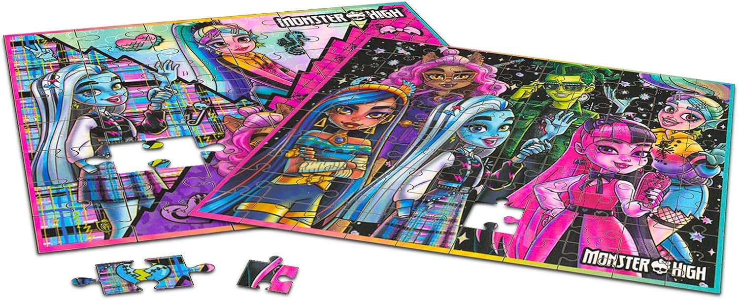 Monster High Puzzle for Girls Set - Bundle with 2 Monster High Jigsaw Puzzles Plus Stickers, More | 48 Pc, 100 Pc Monster High Puzzles for Kids Ages 4-8