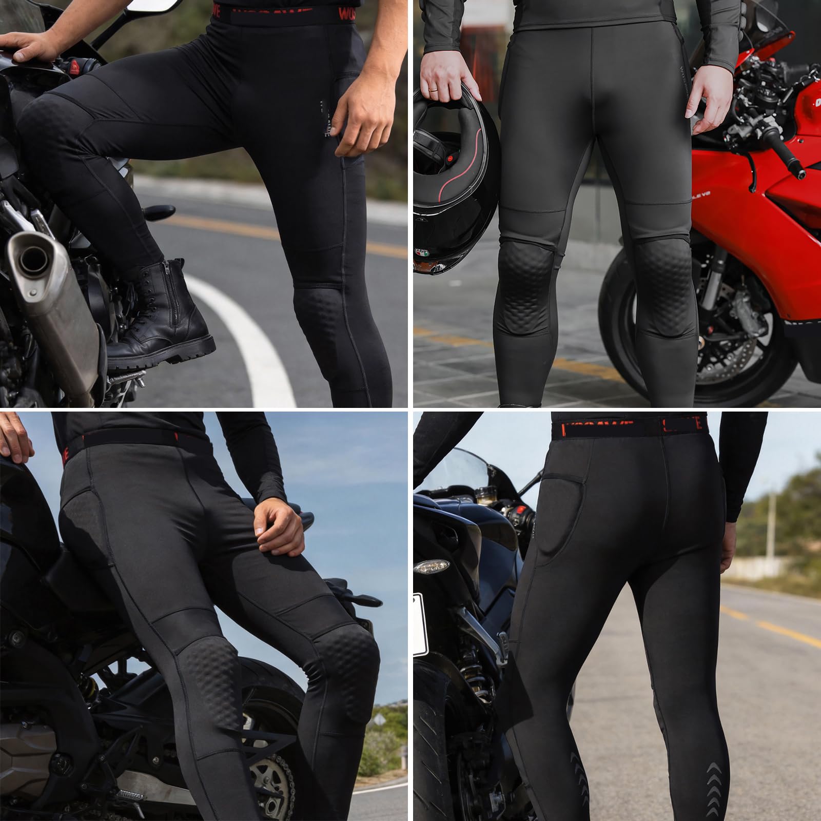 ARMAAN Pantalon moto pour homme – Legging blindé avec protections genoux et hanches – Pantalon de protection extensible et respirant – Équipement moto réfléchissant pour cyclisme et VTT