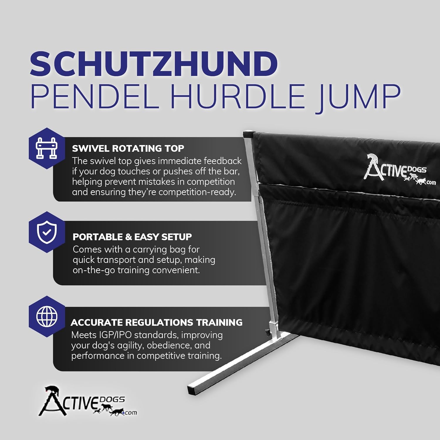 ActiveDogs IGP IPO Schutzhund Pendel Hurdle Jump w/Carrying Bag - All Aluminum Design - Dog Training Jump - Easy to Transport