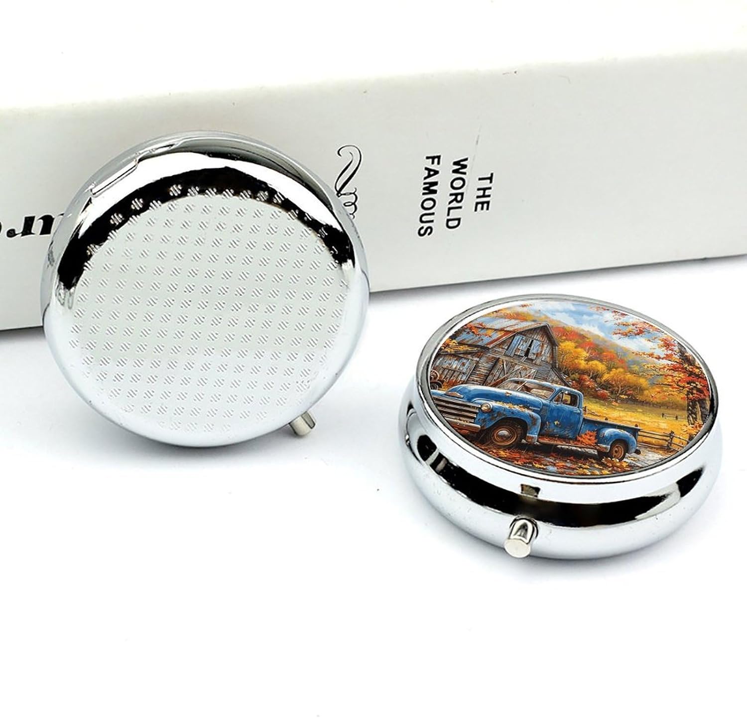Autumn Truck Round Pill Box with 3 Compartments & Mirror image 4