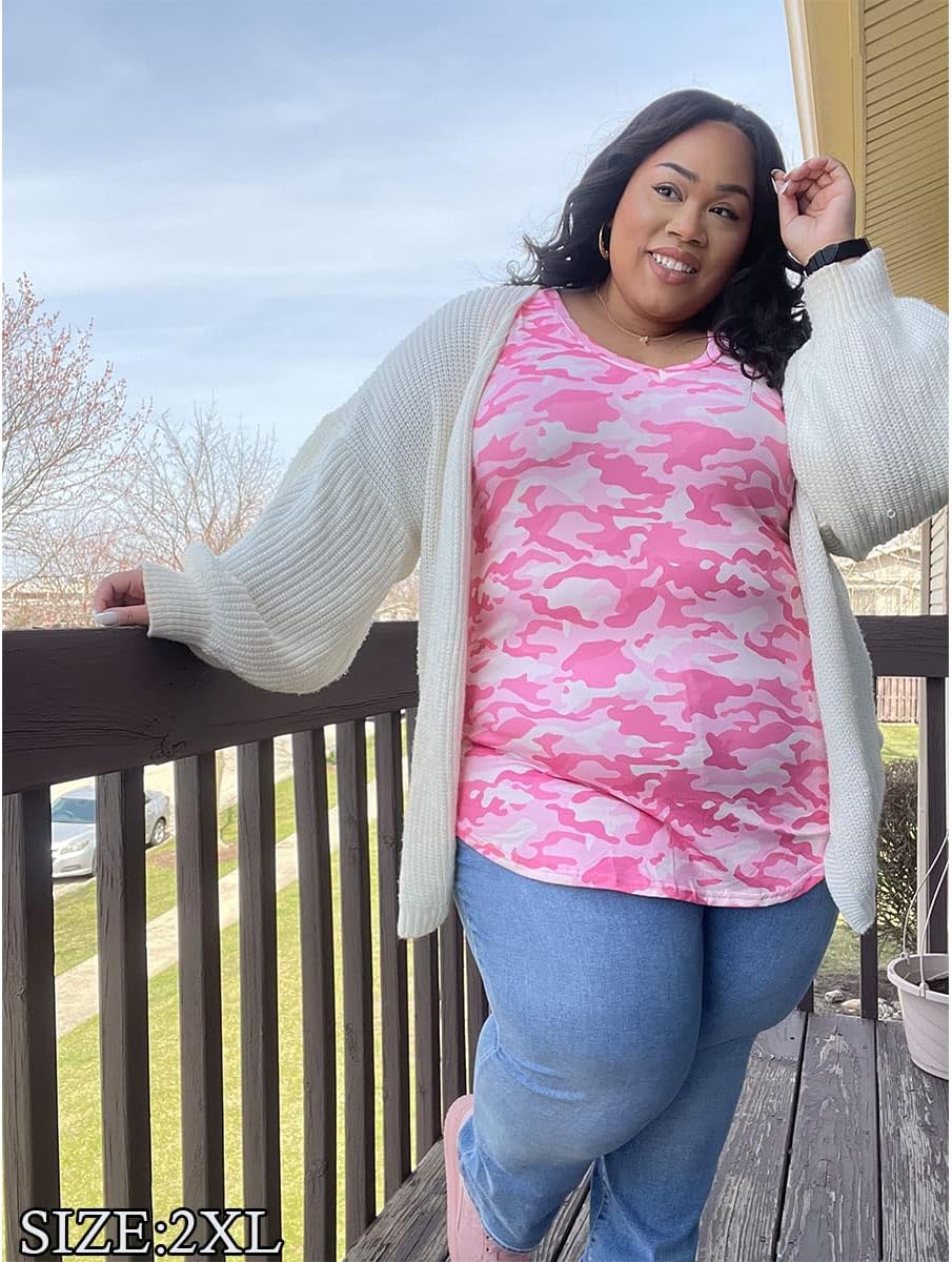 RITERA Women Plus Size Tops Tie Dye V Neck Shirt Floral Camo Summer Short Sleeve Tunic Oversized Ladies Blouse XL-5XL - Image 2