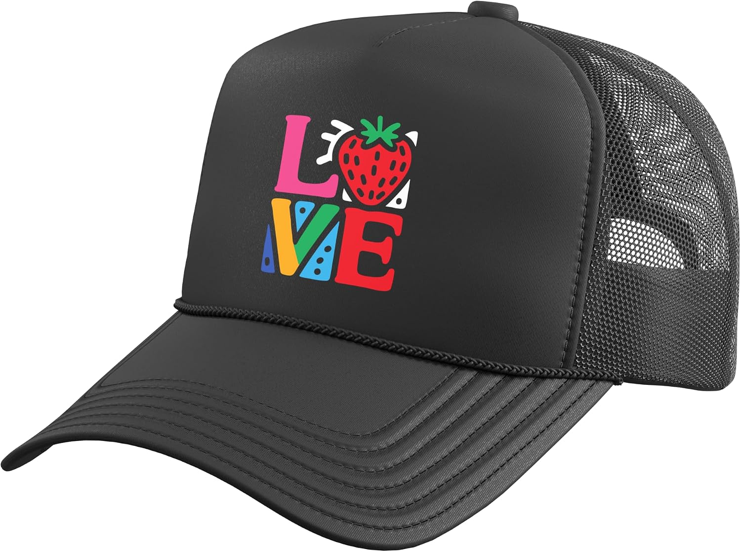 Strawberry Love - Vintage Colorful Strawberry Fruit Lover Trucker Hat with Adjustable Mesh Back