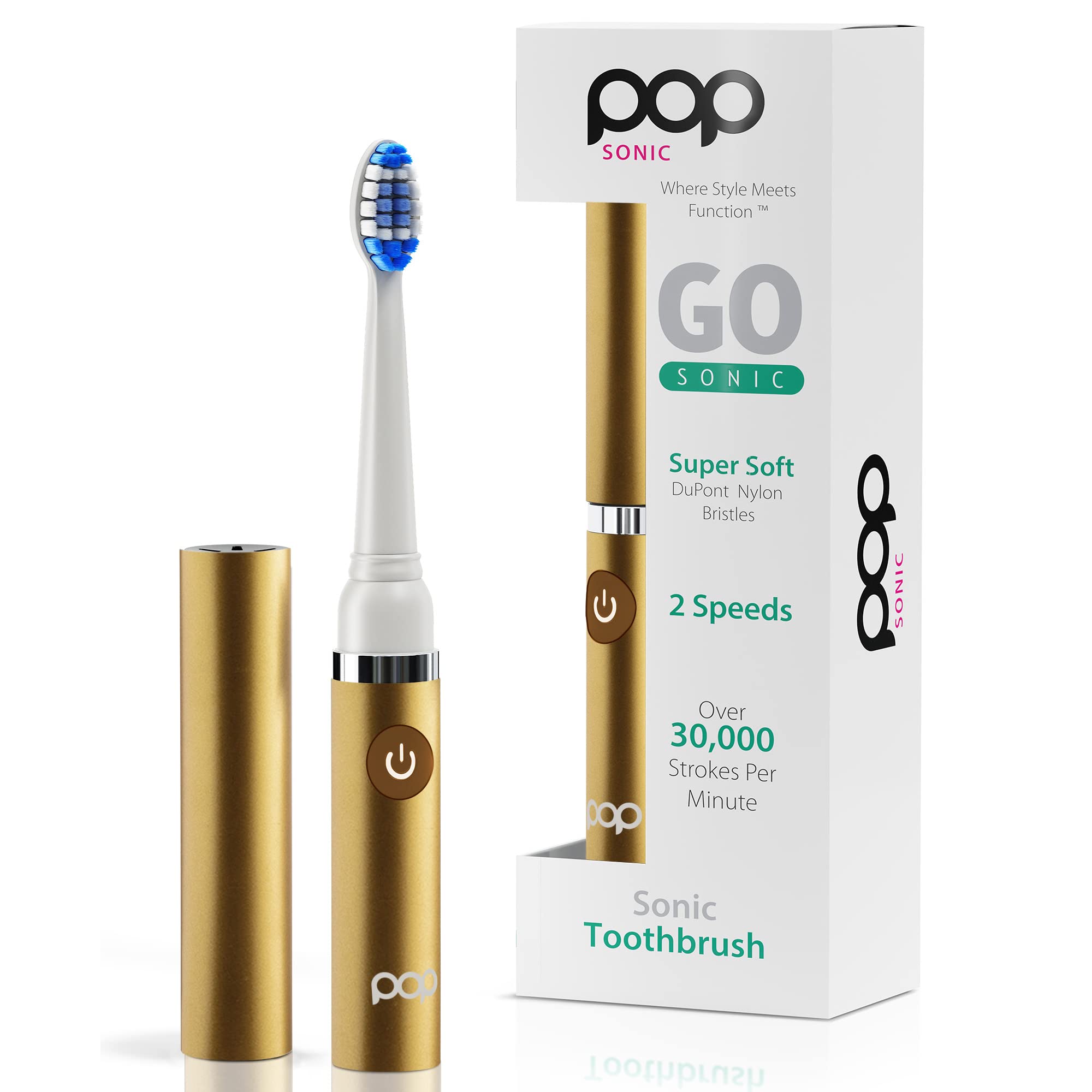 Pop Sonic Electric Toothbrush – 15,000-30,000 Strokes/Minute w/AAA Battery – Electric Toothbrush for Adults – Bathroom Essentials & Travel Essentials