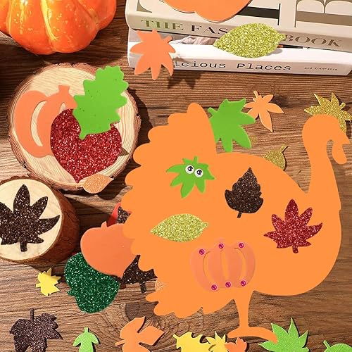 Miniatura 5 de 600 calcomanías de espuma de otoño, calcomanías de pavo de Acción de Gracias, autoadhesivas, con purpurina, hojas de arce, calcomanías de calabazas