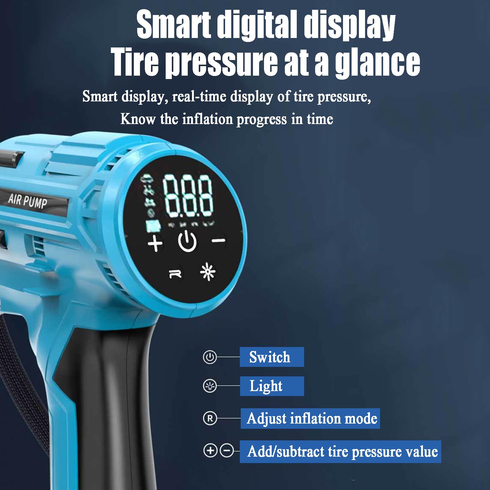 Compresor de aire inalámbrico, inflador eléctrico de neumáticos con manómetro digital y lámpara LED, mini bomba de mano para coches, motocicletas, bicicletas y pelotas