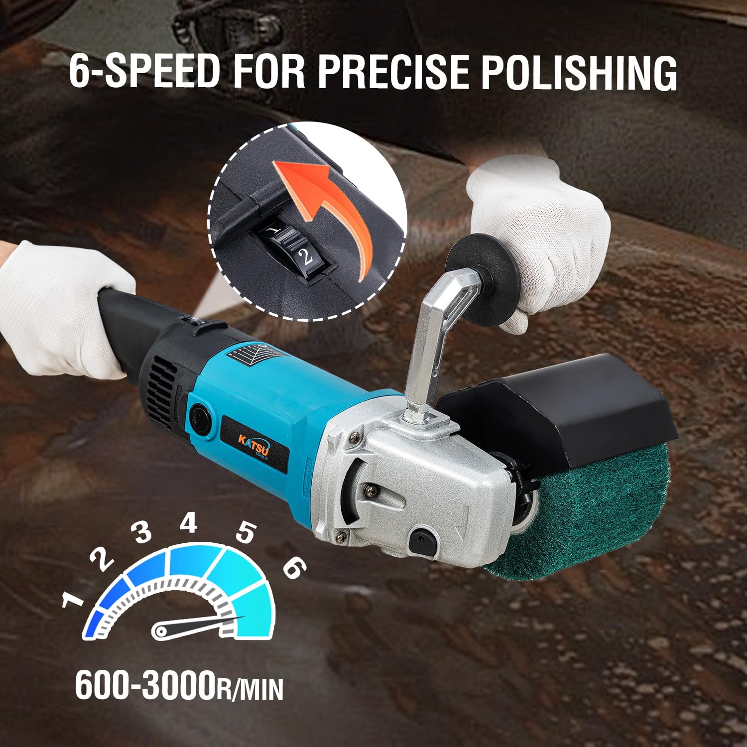 KATSU Tools Levigatrice a tamburo elettrica 1200 W – brunisher/politrice 6 velocità per finitura