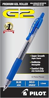 Pilot G2 Premium Gel Roller Pens, Bold Point 1 mm, Blue Ink Pens Bold Point, Pack of 12 - Ideal for School, Journaling, and Office Writing