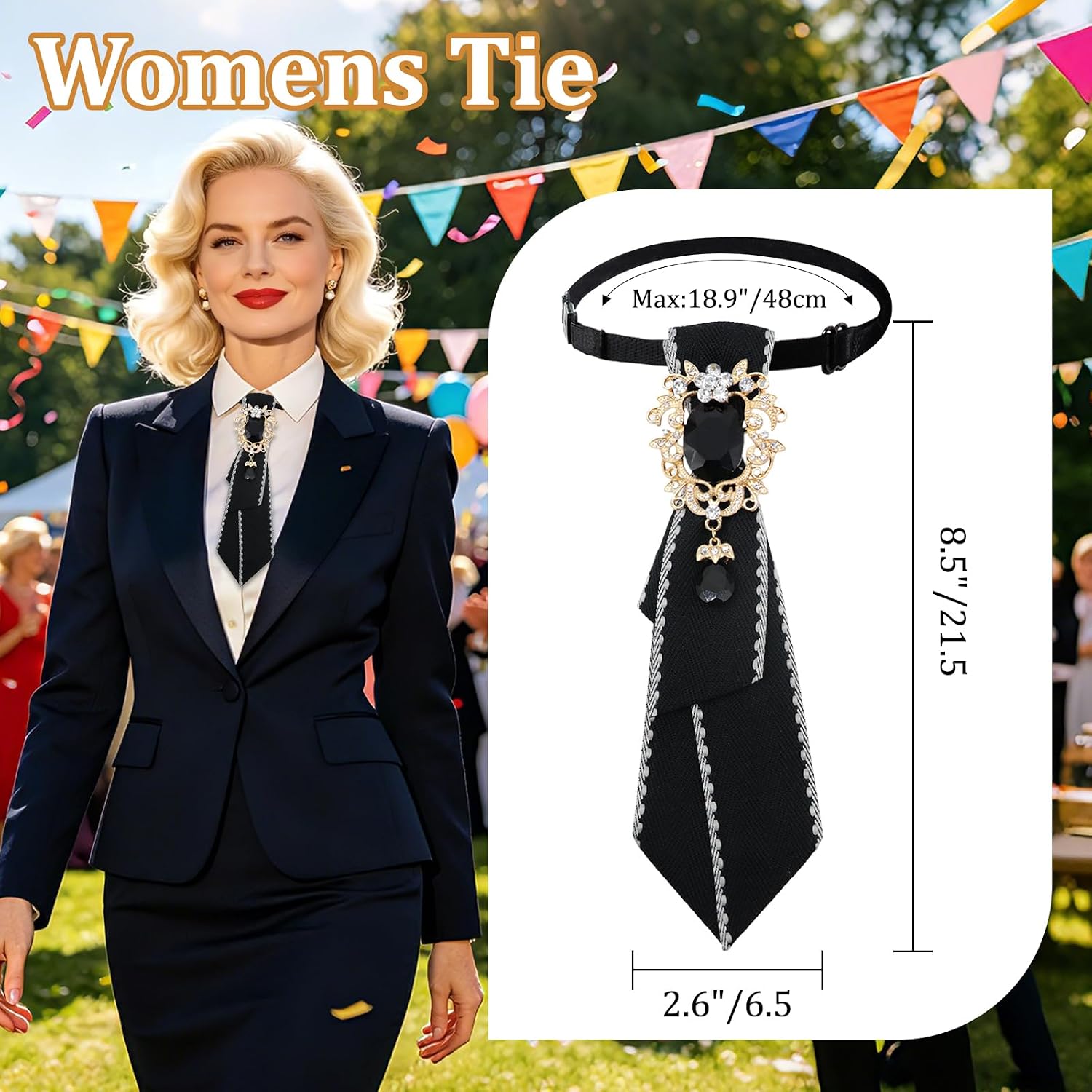 Pre-tied Clip on Bow Tie Rhinestone Ties for Women for Concert | Rhinestone Ties for Women, Adjustable, Polyester, Multiple Colors, Pre-tied, Womens Tie, for Banquet, Daily, Cosplay, Wedding