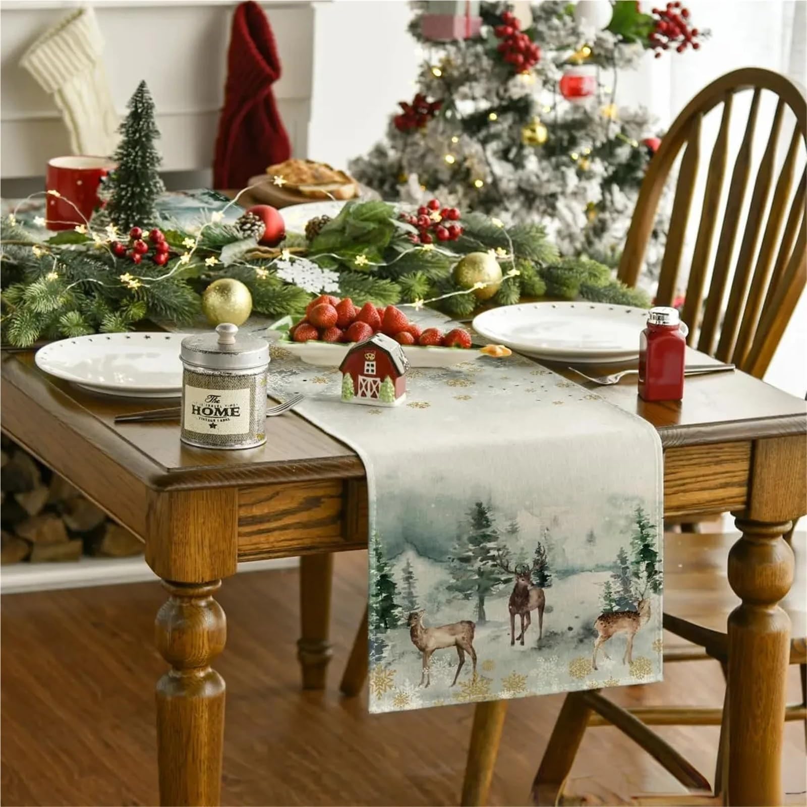 Chemin de table de Noël anti-pli pour sublimer une table de salle à manger