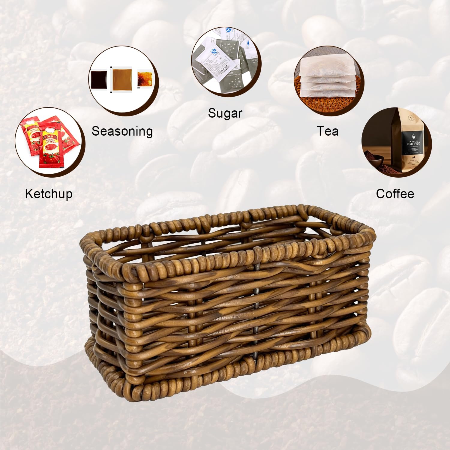 2-Pack Sugar Packet Holder 4.9in Rattan for Coffee Bar image 3