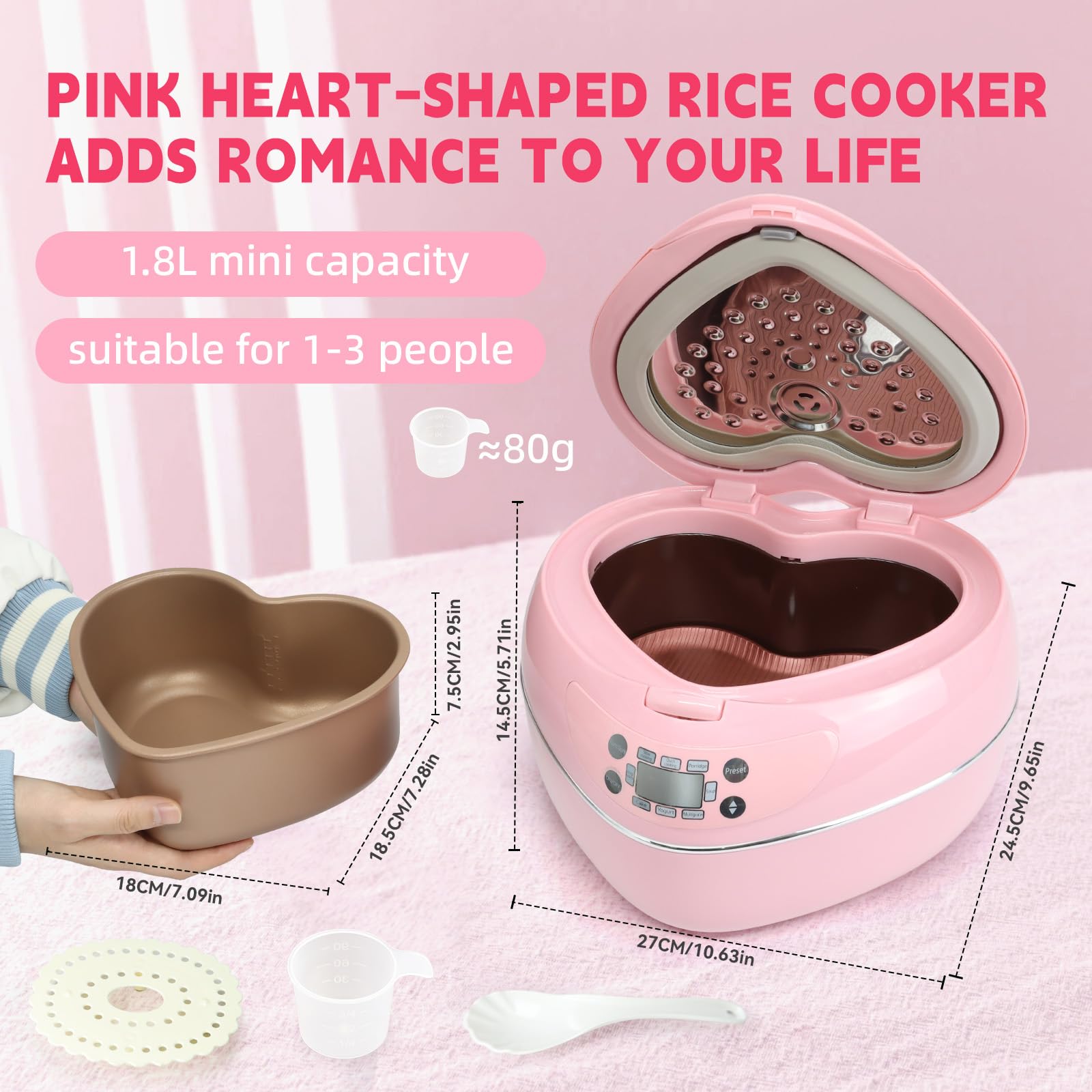 Cuociriso a forma di pesca 6 in 1 cuociriso rosa intelligente e carino cuociriso con rivestimento antiaderente, timer preimpostato e funzione di mantenimento automatico del calore, ideale come regalo
