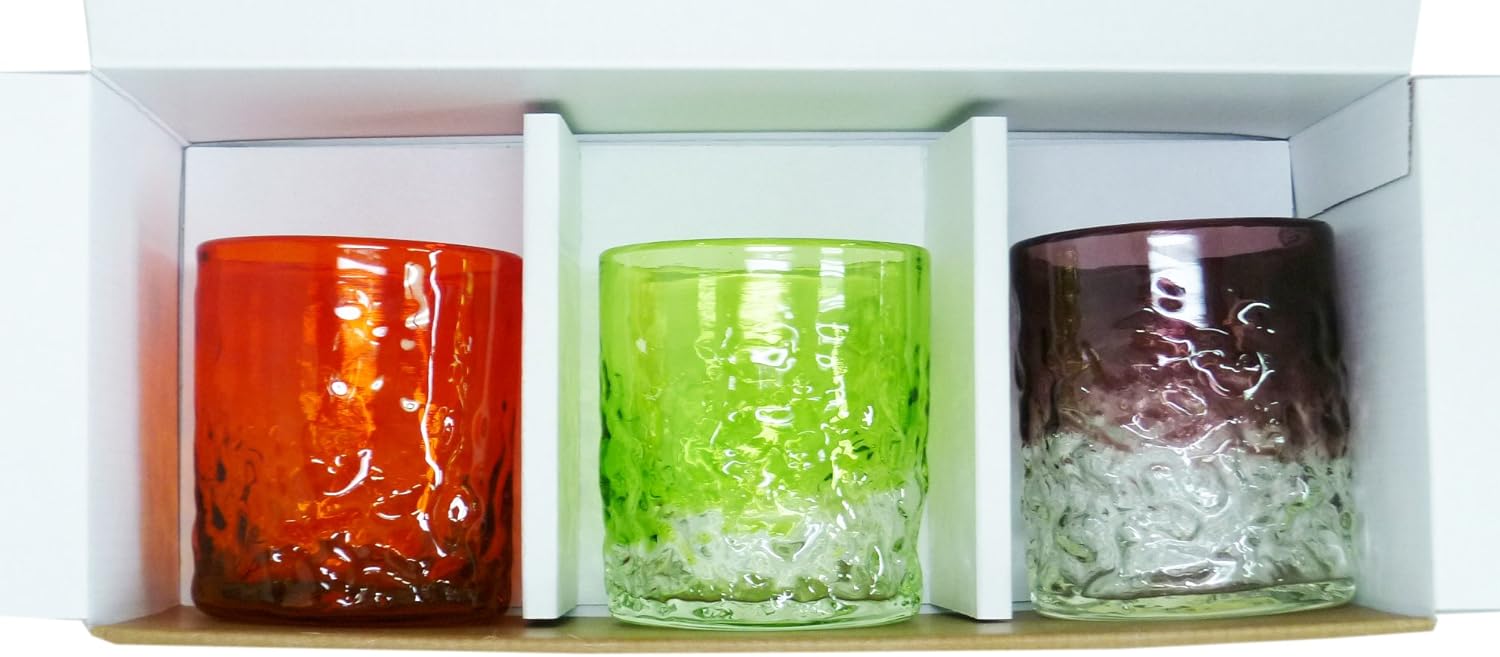 Bumpy Glass 3 Piece Gift Set (Orange, Green, Purple) [Appreciation by Okinawa Give Crafts Tradition]