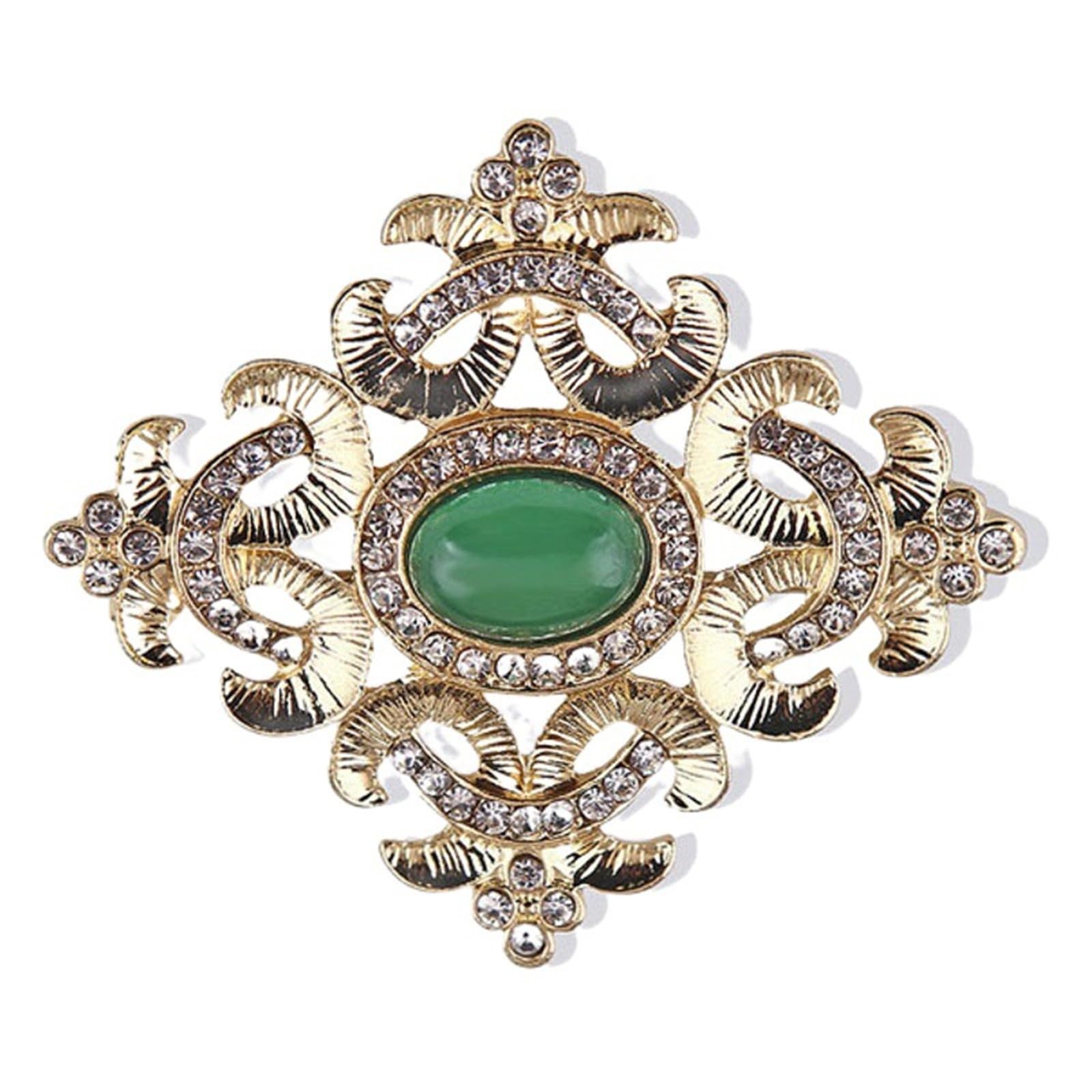Broche de esmeralda barroca vintage, pin geométrico retro con diamantes de imitación para mujer, accesorio de ramillete de aleación