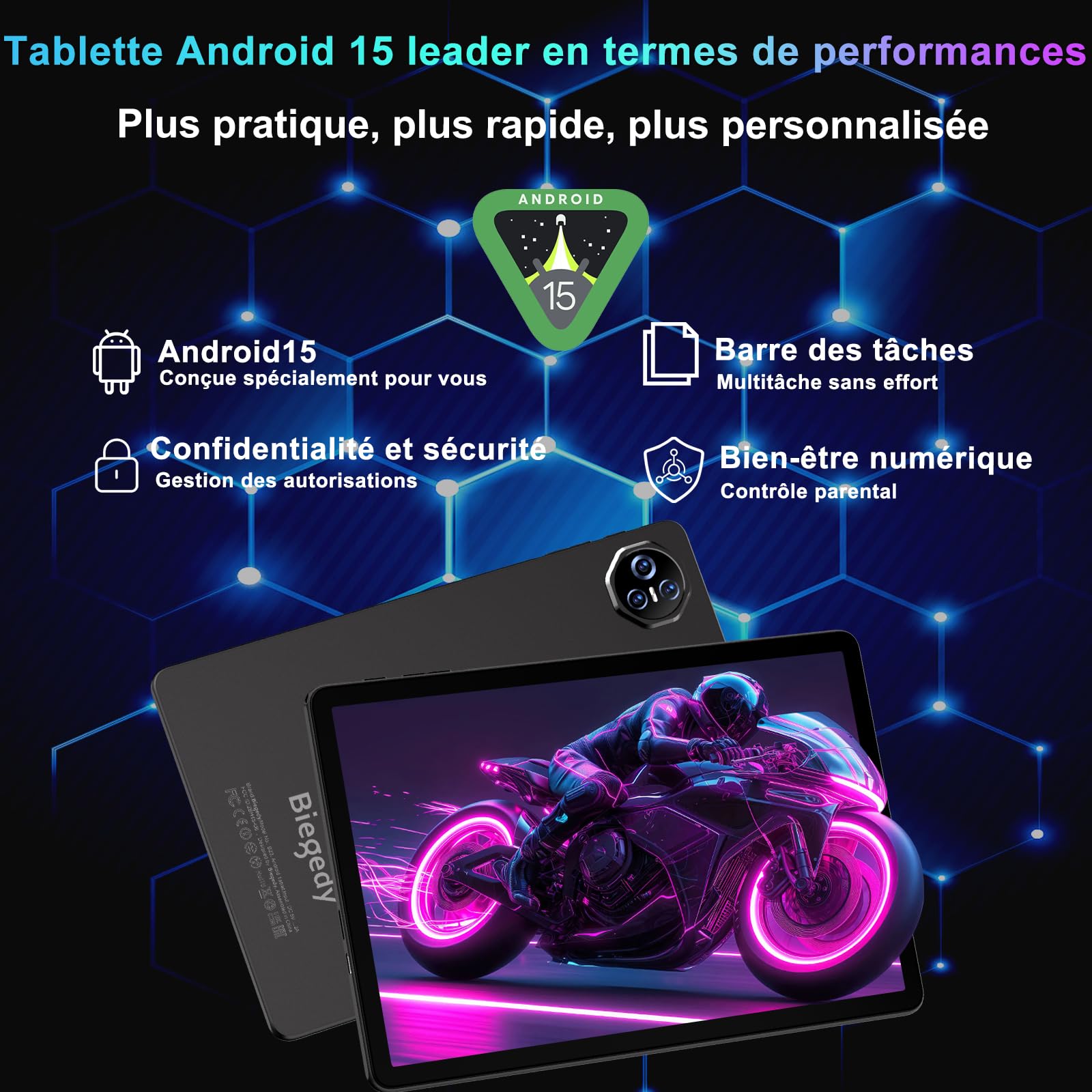 2026 Tablette 11 Pouces Android 15 Gemini AI, Tablette PC 24 Go RAM + 256 Go ROM (TF 2 to), Octa-Core 2,0 GHz, WideVine L1, 8000 mAh, Wi-FI 6, 5+13 MP, Face ID, GSM, 5G Wi-FI, BT 5.0, GPS-Bleu
