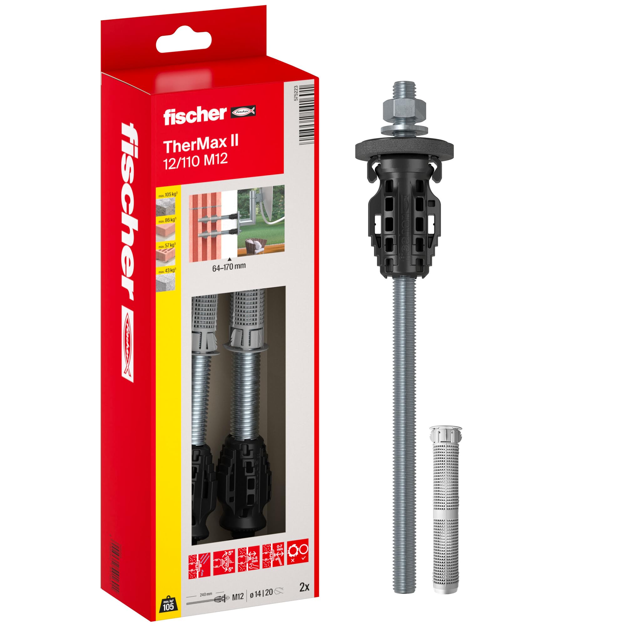 Fischer TherMax II 12/110 M12 | Mocowanie termiczne do płaszcza 64-170 mm | Do dużych obciążeń | 2 sztuki