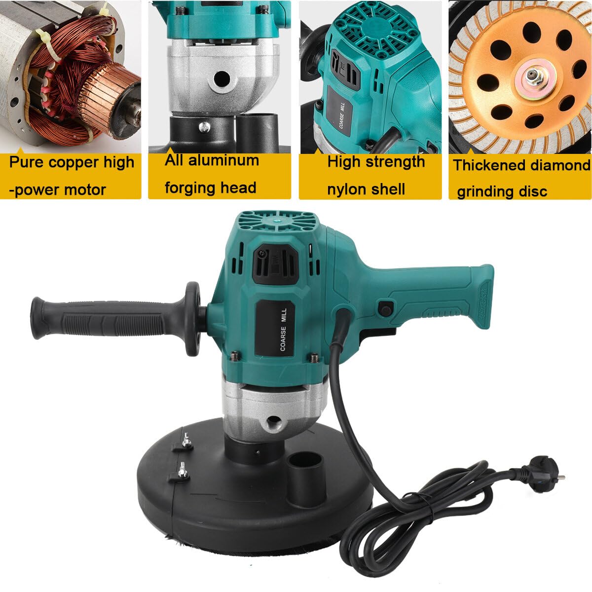 Zementschleifmaschine 2600W Schleifmaschine Set 3000r/min Betonschleifer Sanierungsfräse Betonfräse mit 180mm für Polieren von Zementwänden,Renovierung von alten Mauern,Polieren von Böden