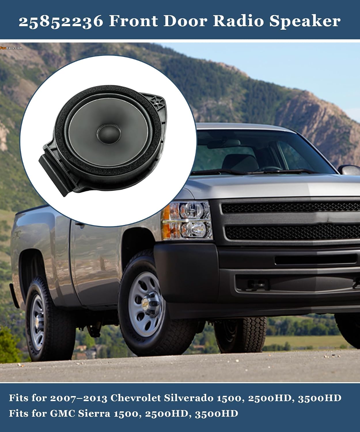 25852236 Front Car Audio Door Radio Speaker Assembly Left or Right Fits for 2007–2013 Chevrolet Silverado 1500, 2500HD, 3500HD Fits for GMC Sierra 1500, 2500HD, 3500HD