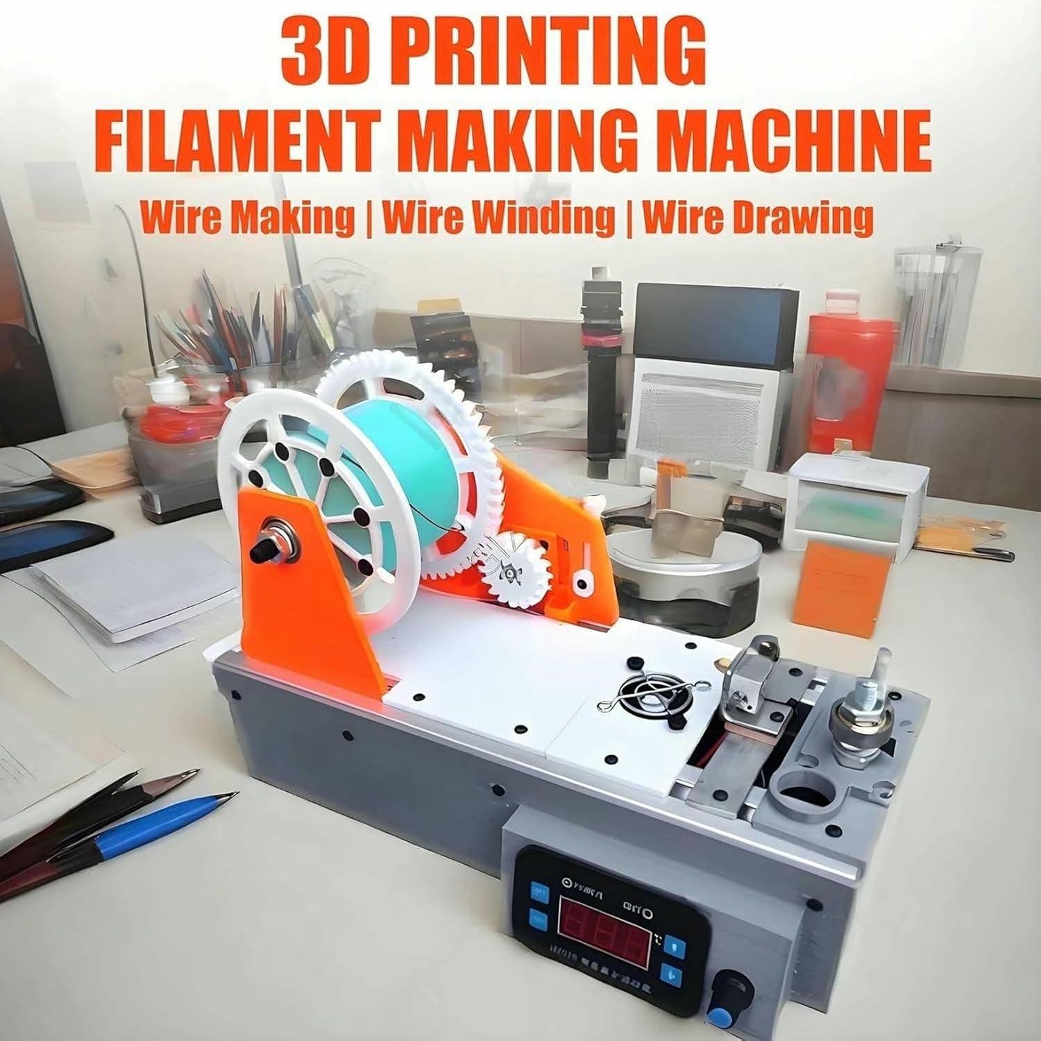 3D Desktop Filament Maker Machine, Pultrusion of 3D Filaments from Plastic Bottles, Printer Filament Making Machine with Digital Temperature Control-