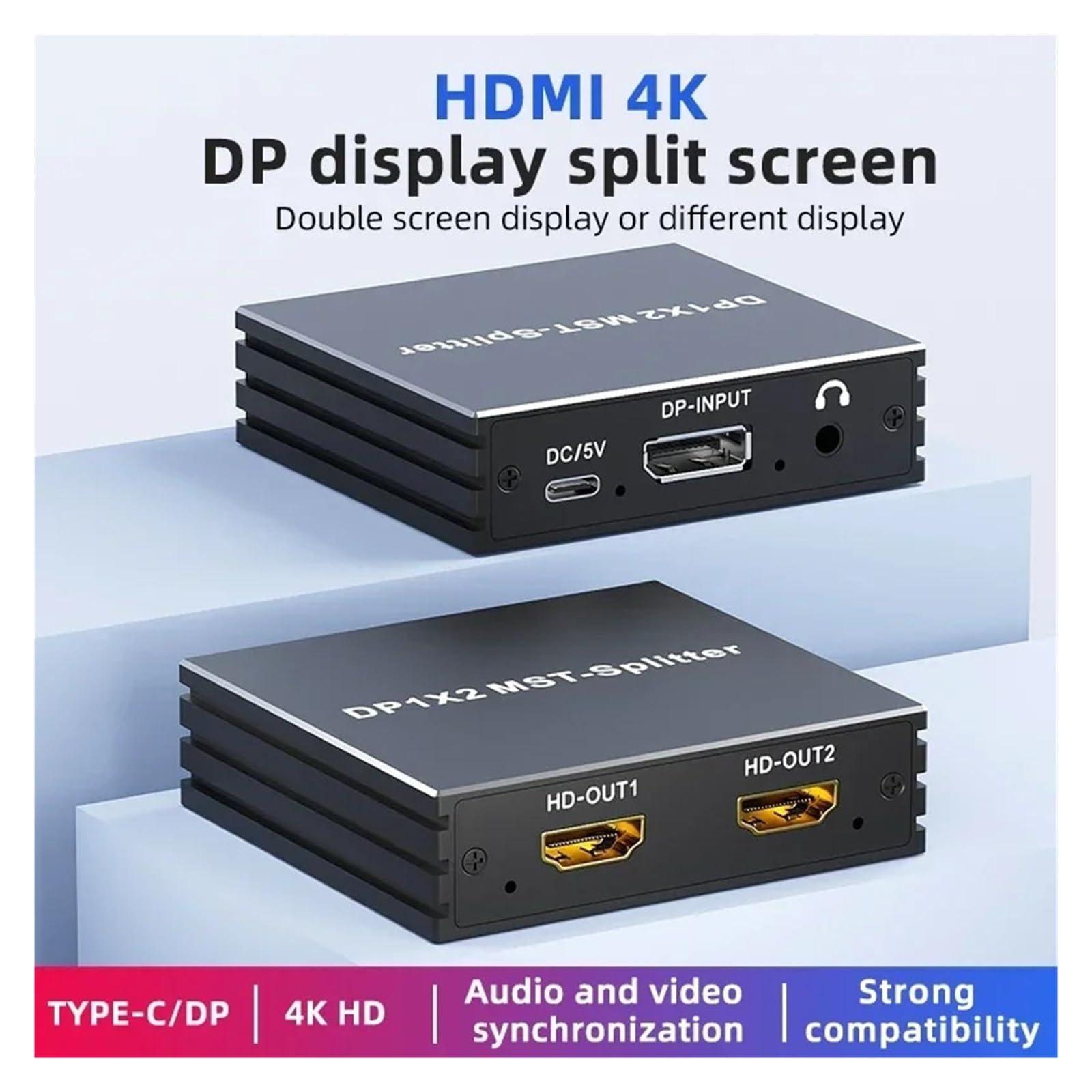 Répartiteur DisplayPort 4K 60Hz 1 Entrée 2 Sorties DP .4 MST Hub 1x2 Extension Vers HDMI Double Moniteur For Carte Vidéo De Bureau TV(DP to 2HD)