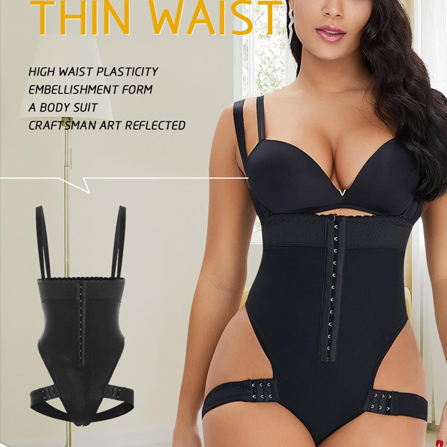 KUMAYES Vrouwen Shapewear Tummy Control High Waisted Afslanken Ondergoed Body Shaper Verstelbaar met Schouderriem (beige, L