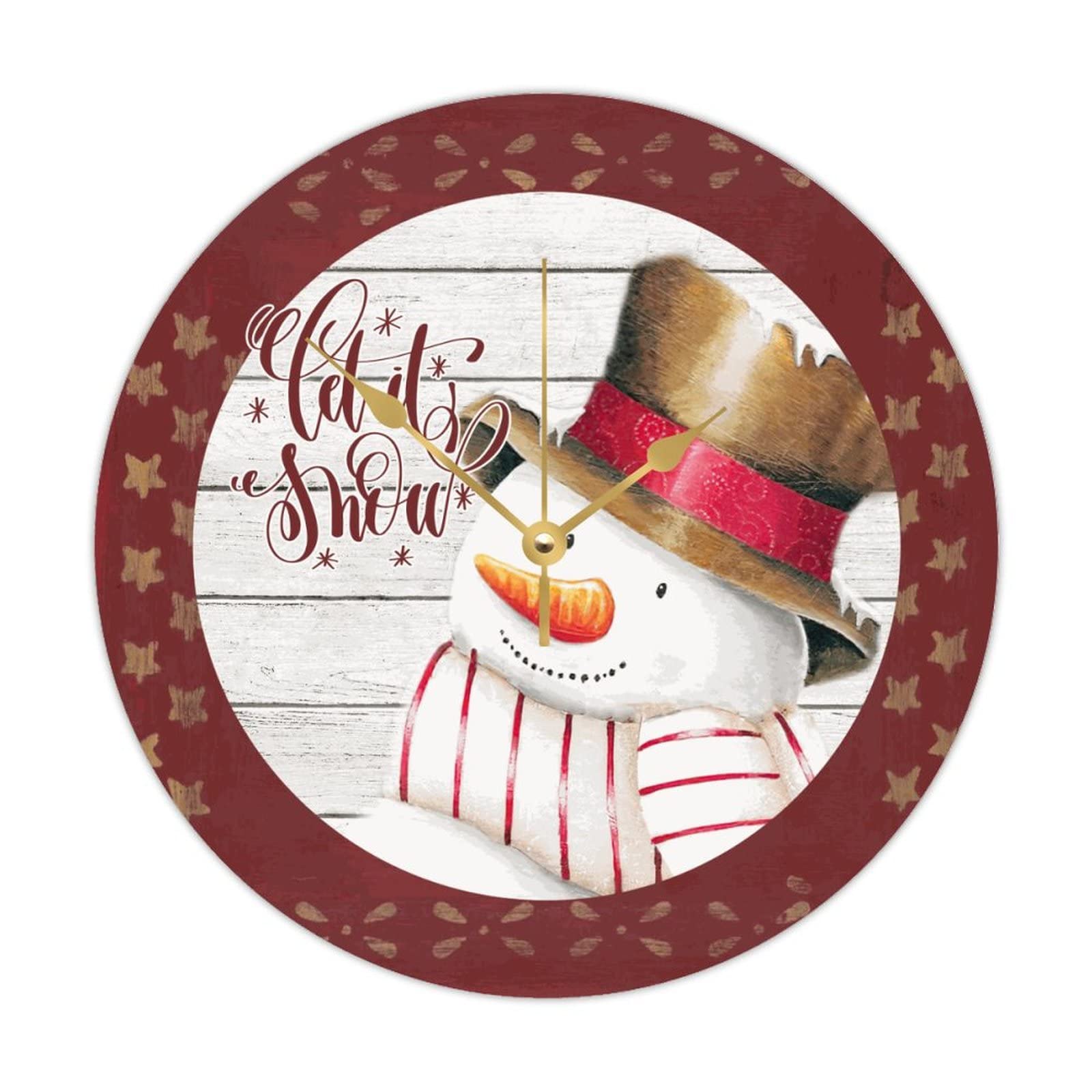 Horloge murale rustique en bois massif design Let It Snow haut de gamme