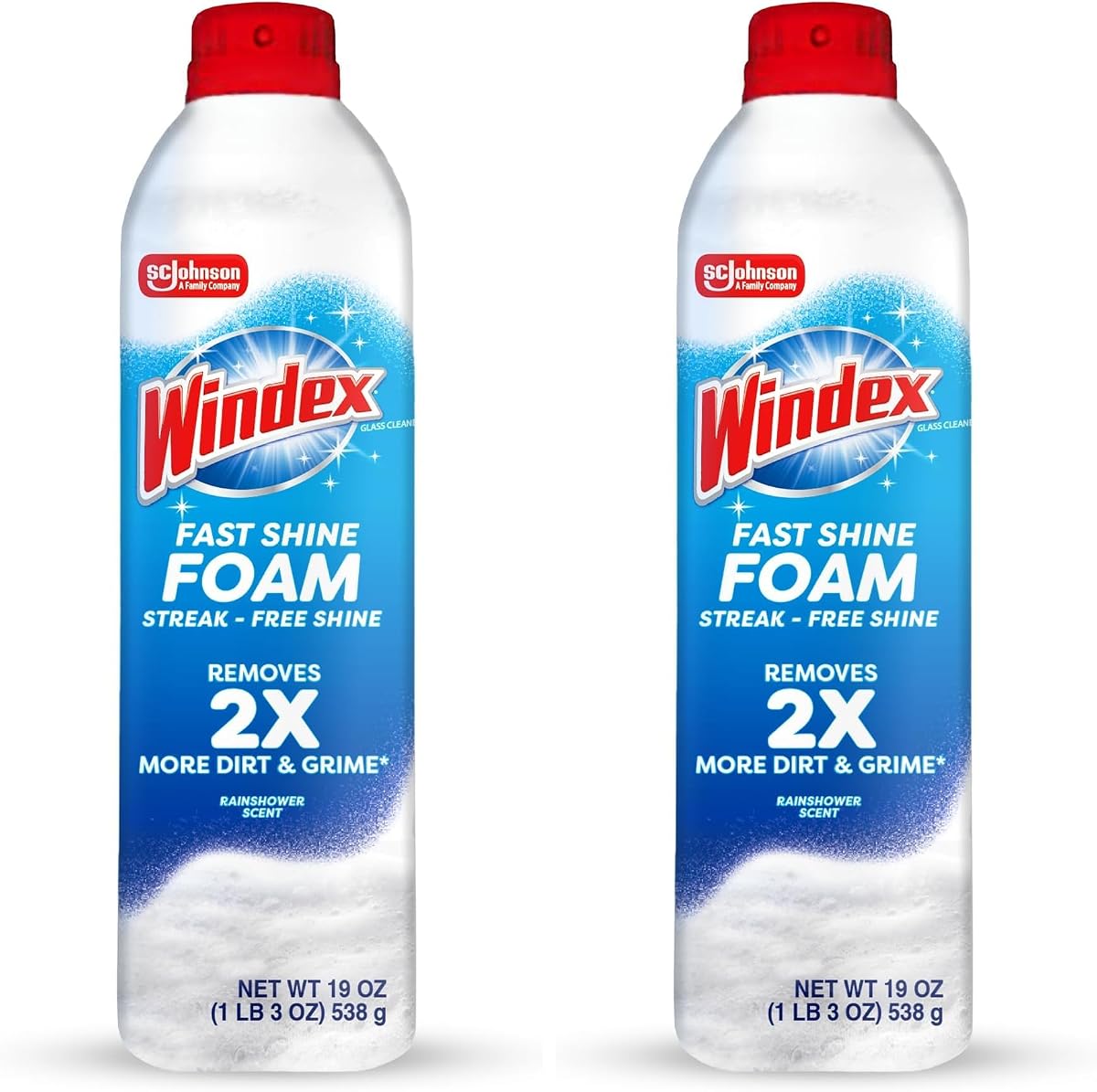Windex Fast Shine Foam Glass Cleaner, No-Drip Windows, Doors, Mirrors & Countertops Aerosol Cleaning Spray, Streak-Free Shine, Removes Fingerprints, Dust, Dirt, Grime & More 19 oz (Pack of 2)