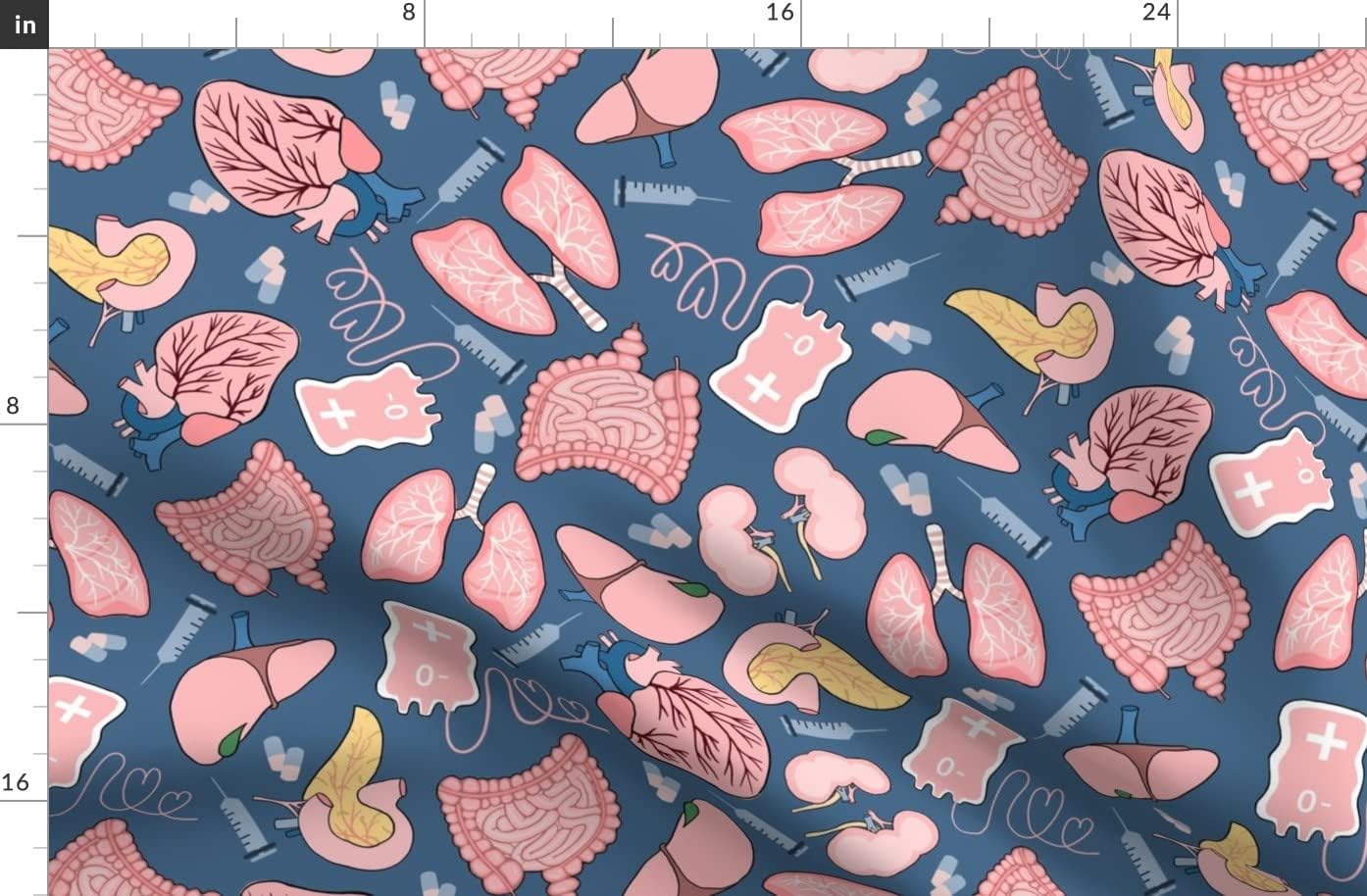 Spoonflower Fabric - Internal Bodily Heart Doctor Nurse Hospital Stomach Printed on Organic Cotton Sateen Fabric by The Yard - Sewing Quilting Apparel Home Decor