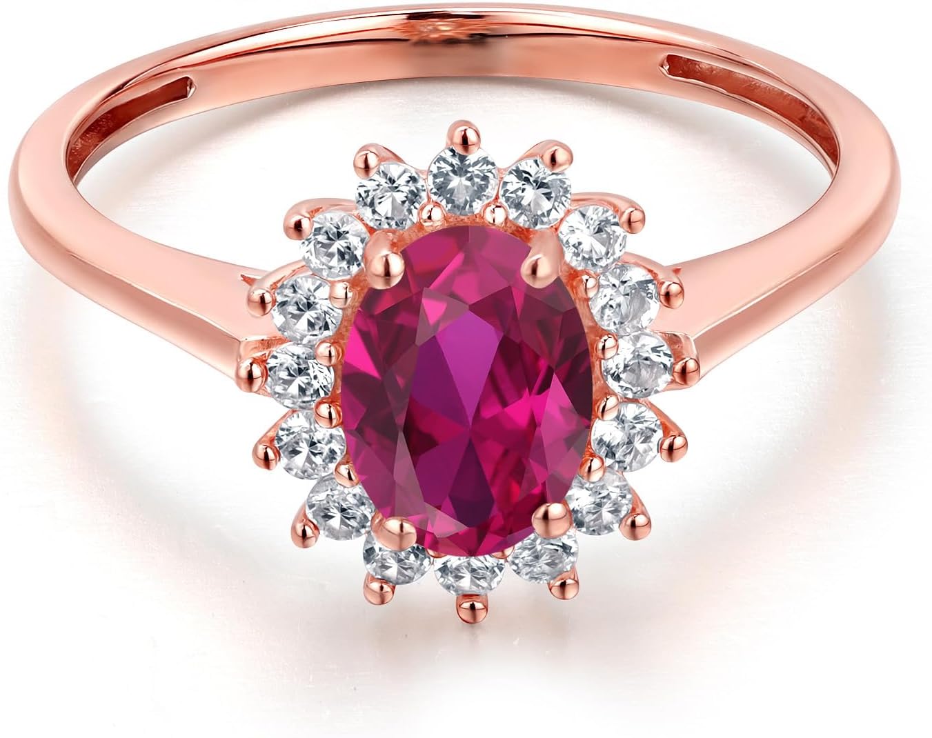 Gem Stone King 10K Rose Gold Oval 7X5MM Gemstone Birthstone and White Created Sapphire Engagement Ring For Women | Wedding Engagement Anniversary Ring For Women | Available in Size 5,6,7,8,9