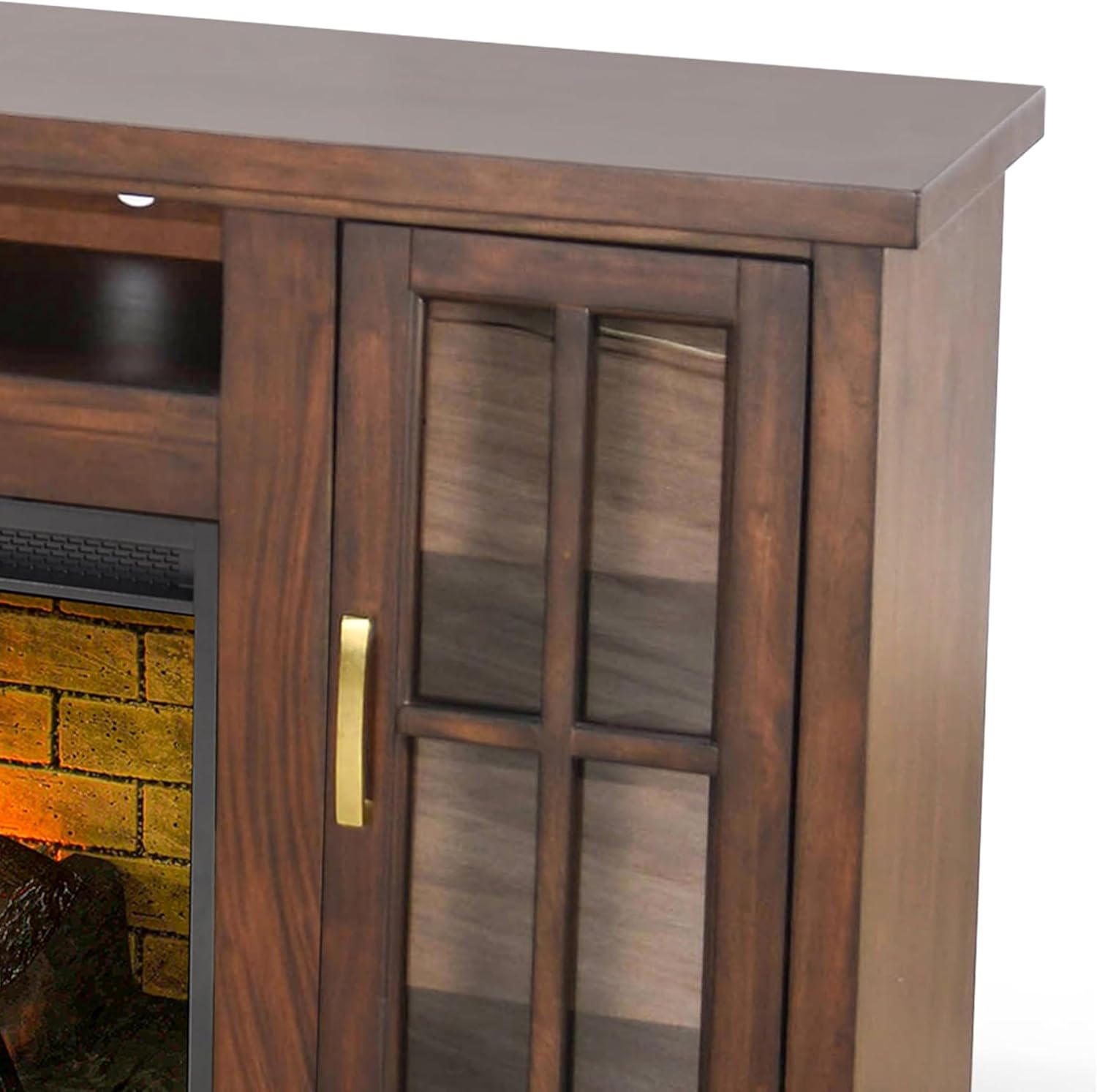 Benzara Gery TV Media Console w Log Fireplace, 76 Inch, 2 Cabinets, Dark Brown