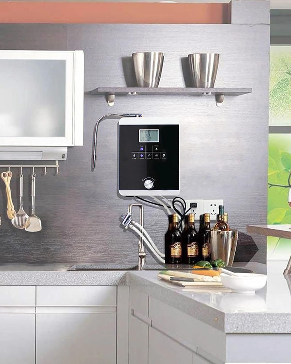 Alkaline Water Ionizer Machine, 11-Plate Multi-Function Household Water Filter System with Platinum Coating, Adjustable pH Levels, Hydrogen-Rich Drinking Water for Home Use White