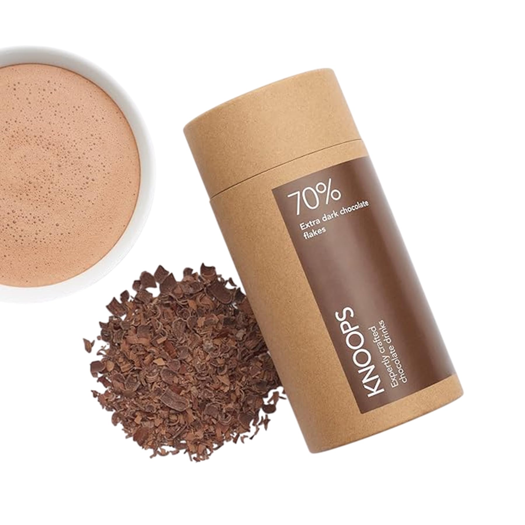 Knoops Dark Hot Chocolate Flakes, 70% Extra Dark Luxury Hot Drinking Chocolate, Delicious Cocoa Drink with Real Choc Flakes, All Natural Vegan Ingredients, 250 g, Equal to 8 Serving Sachets