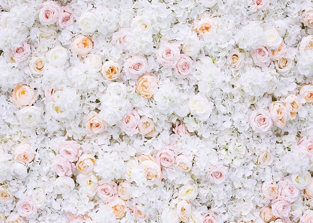 Avezano Rose Wall Backdrop White Pink Flowers Wall Photography Background Wedding Bridal Shower Party Decorations Supplies (7x5ft)