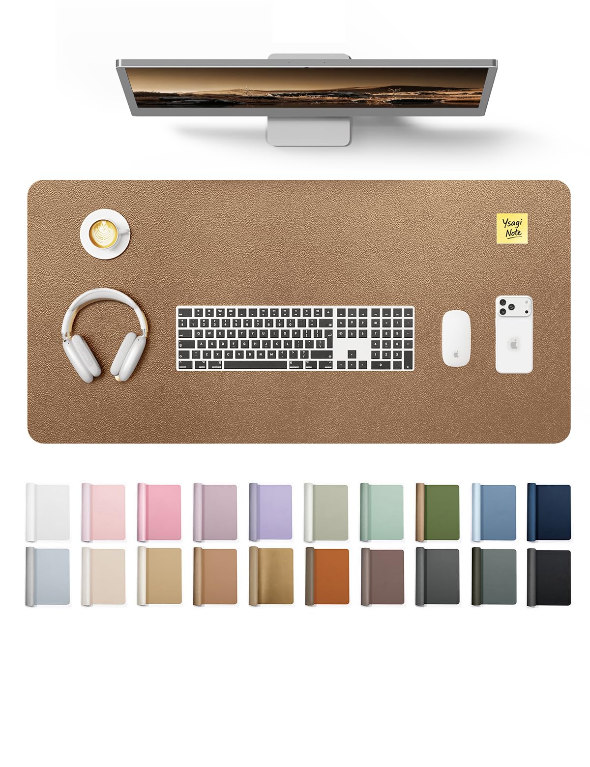 YSAGi Leather Desk Protector, Office Mat, Large Mouse Mat, Non-Slip PU Leather Blotter, Laptop Desk, Waterproof Writing Pad for Office and Home (