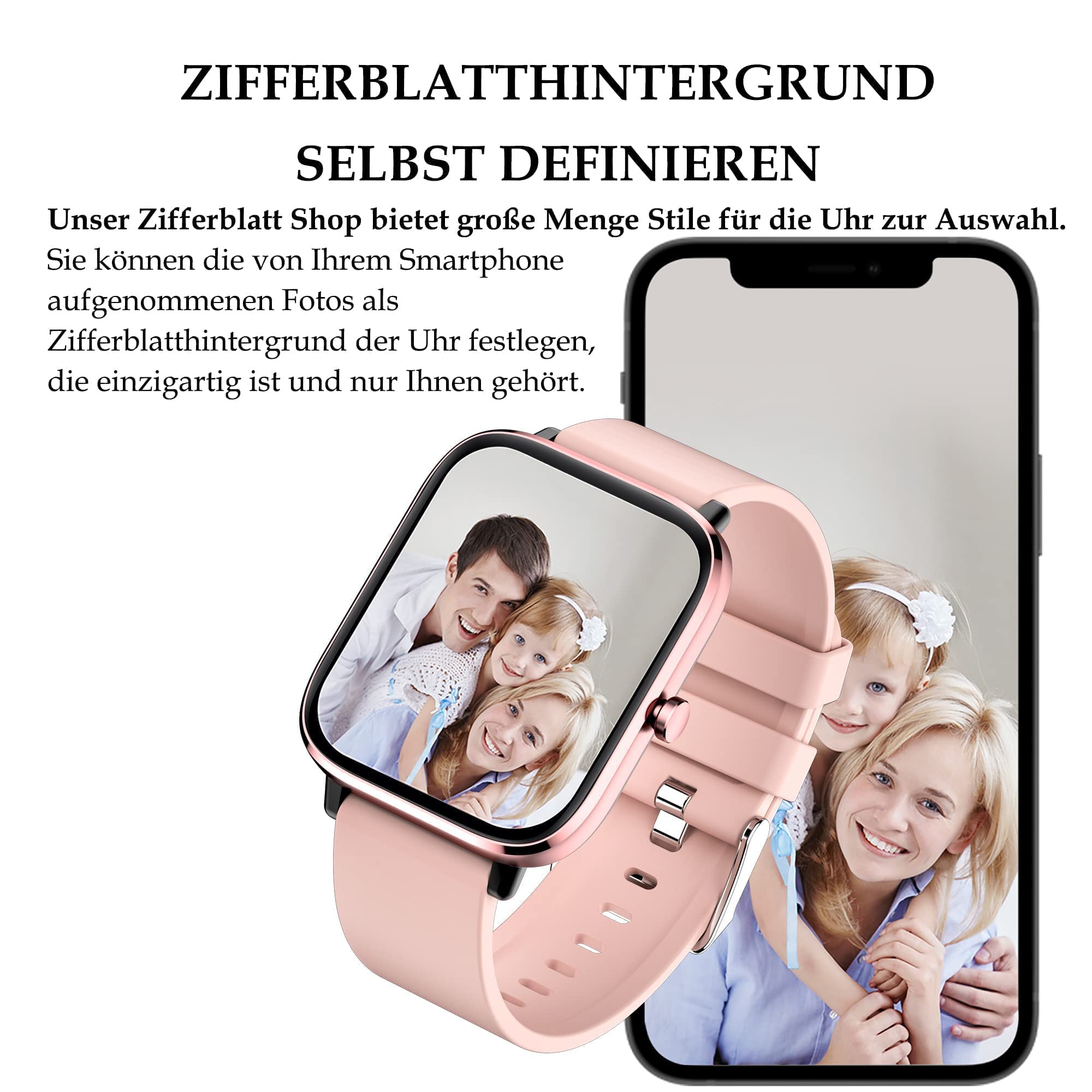 Fitnessuhr Damen Smartwatch mit Whatsapp Funktion Fitness Tracker Telefonieren mit Lautsprecher Blutdruckmessung Pulsuhr Schrittzähler ohne App und Handy Kalorienzähler Armband Rosegold Rosa