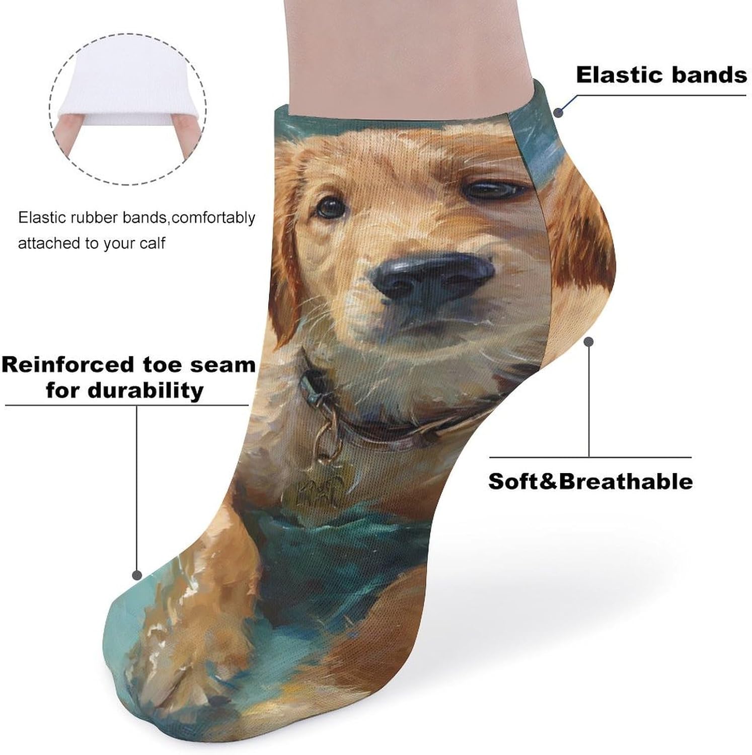 Golden Dog Retriever Puppy No Show Ankle Socks Low Cut Non Slip Flat Boat Line 5 Pairs Set