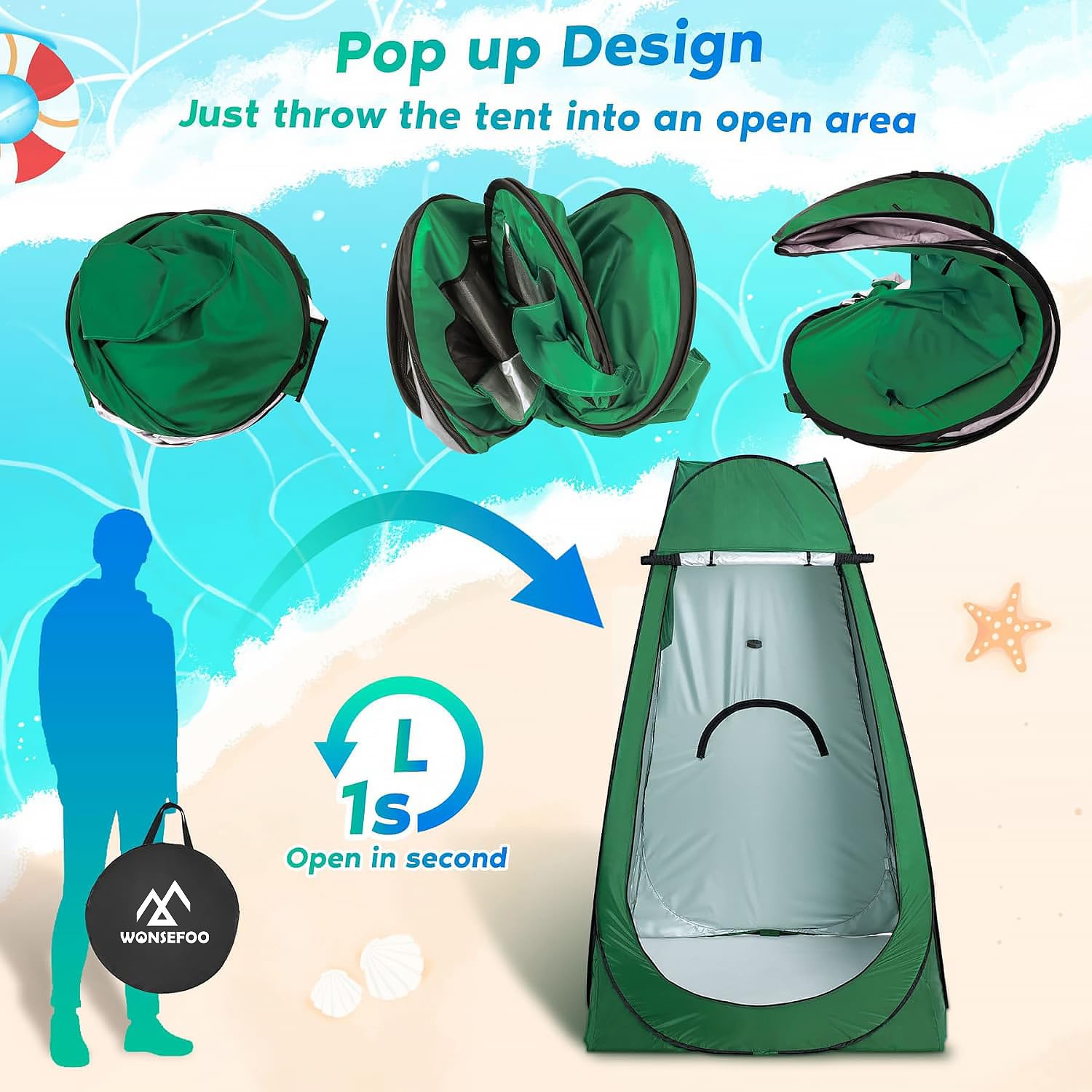 WONSEFOO Tente de Douche Pop-up Portable pour Toilettes privées | Protection UV et résistance à l'eau | Design Pop-up Pliable | 4 Personnes | Camping et randonnée