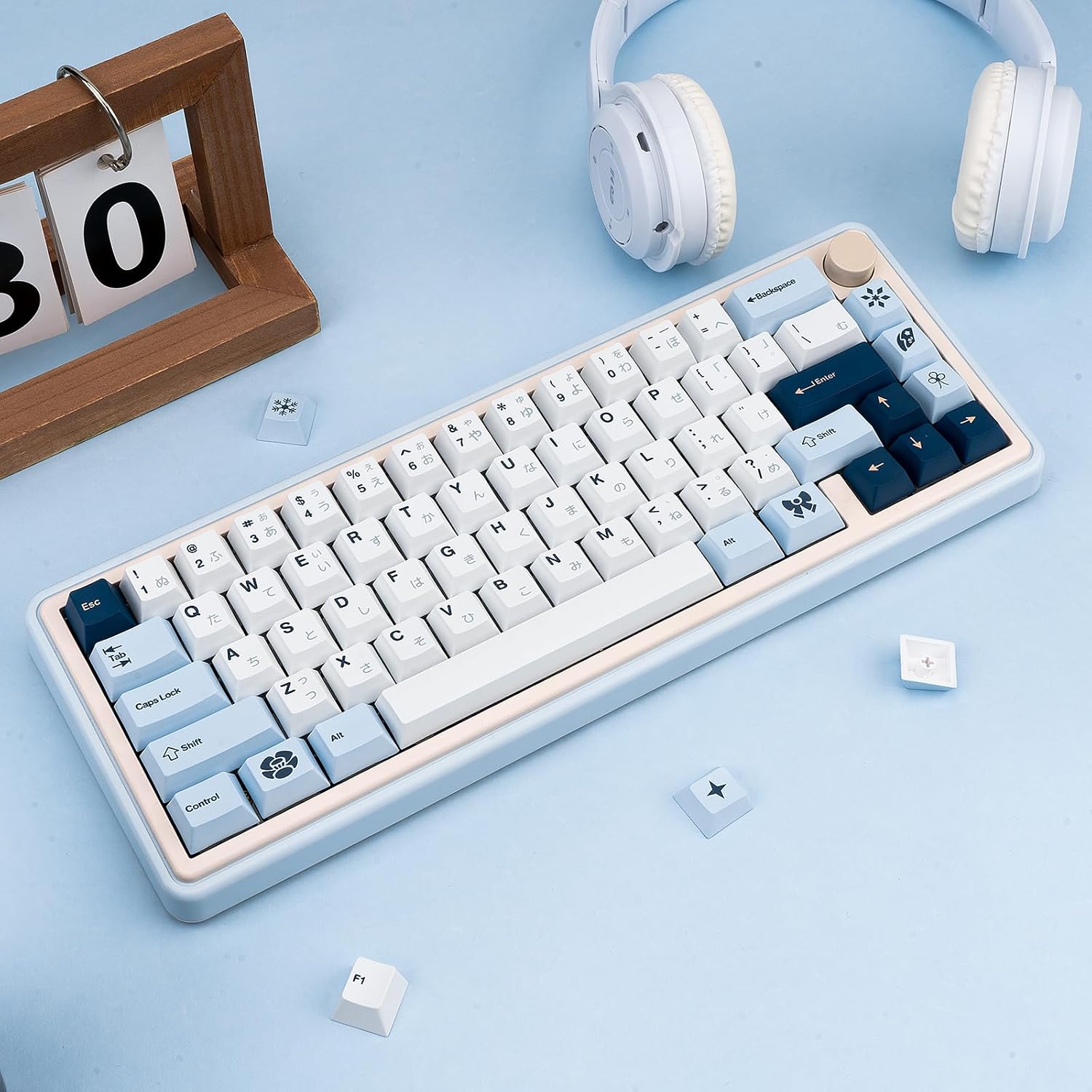 PBT Japanese Keycaps 130Keys, Minimalist White Egret Keycaps, Dye Sublimation Cherry Profile Keycaps Set Fit for 61/64/87/104/108 Cherry Gateron MX Switches Mechanical Keyboard