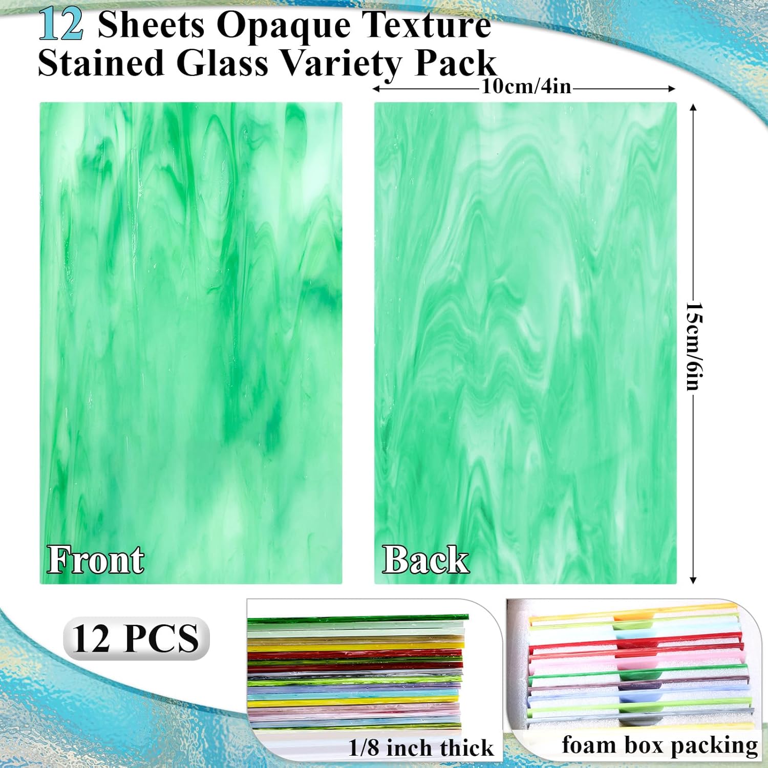 12 Sheets Opaque Stained Glass Bulk Variety Pack, 4 x 6 Inch Mosaic Glass Tiles for Crafts, Assorted Colors Cathedral Art Glasses Sheets for Stained Glass Making Projects