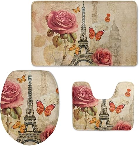 Miniatura 10 de UNICEU Juego de alfombras de baño de 3 piezas, tapete de baño absorbente con notas musicales de hoja de arce, tapete de contorno y tapa de inodoro,