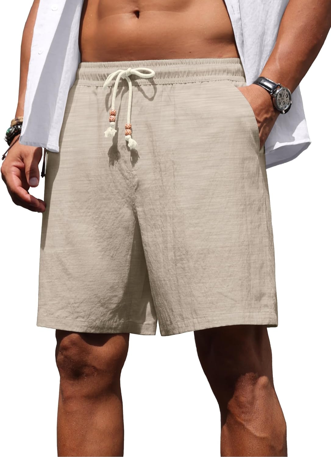 Sailwind Men’s Linen Shorts Casual Summer Elastic Waist Drawstring Lightweight Beach Vacation Shorts with Pockets - Image 4