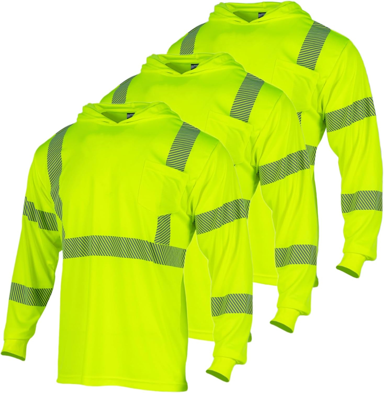 FONIRRA 3PCS Hi Vis Shirts for Men Safety Reflective Long Sleeve with Hood High Visibility Construction Work T-Shirt