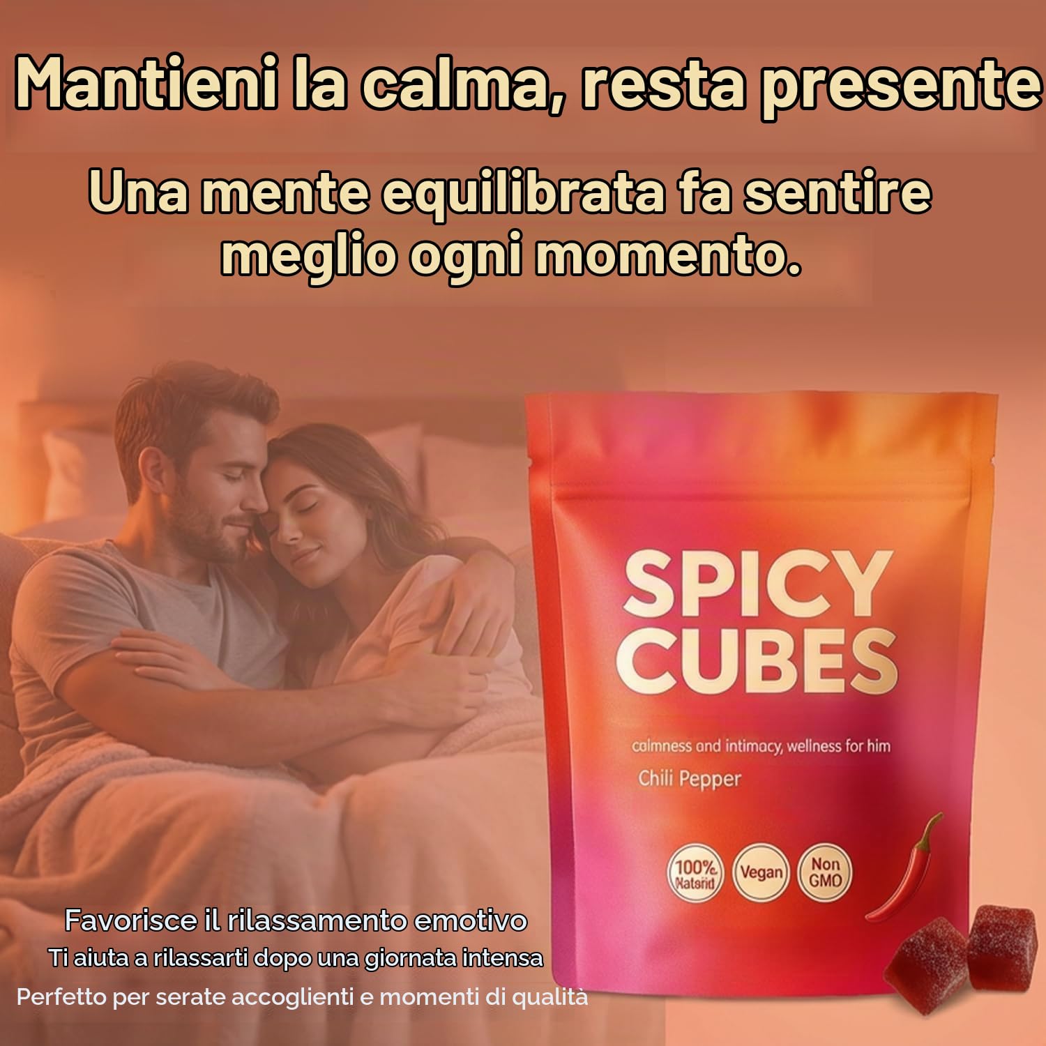 Gummies di coppia Spicy Cube | Migliora l'energia, la resistenza e la vitalità fisica - allevia lo stress, calma l'umore e aumenta la fiducia in se stessi