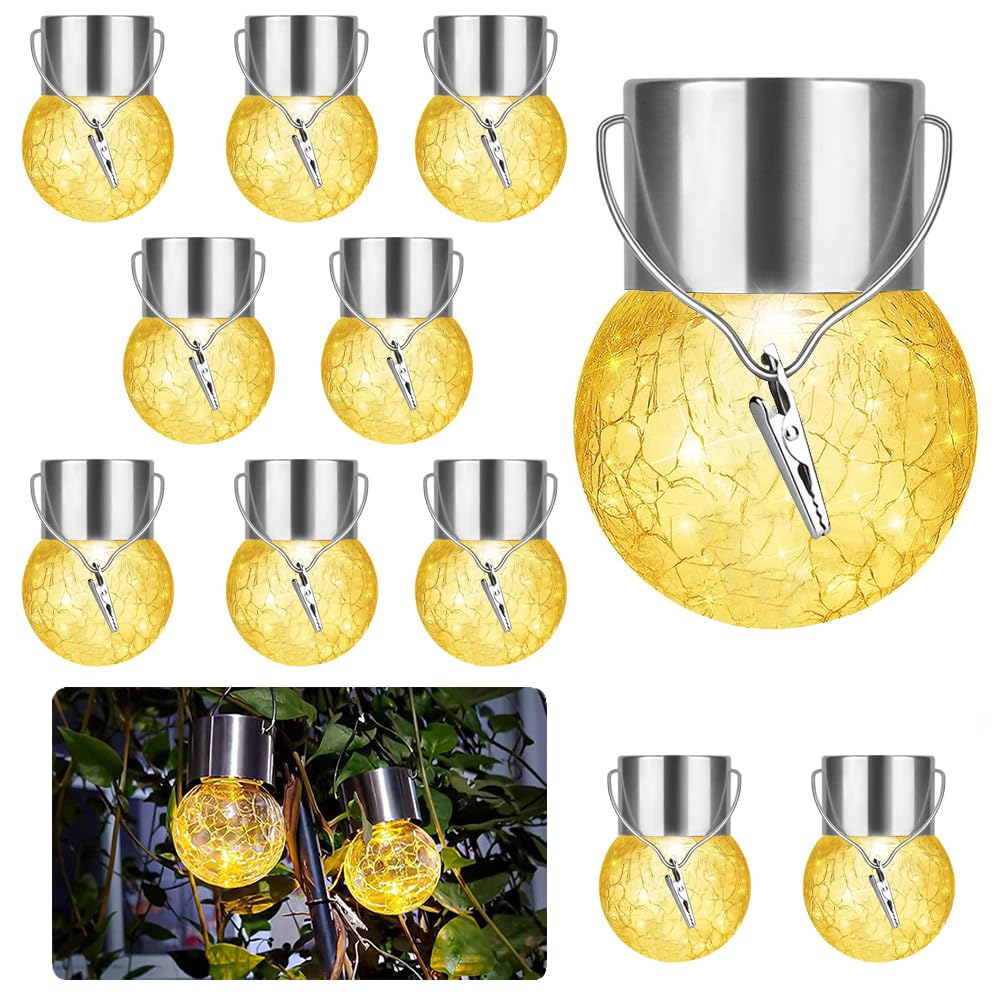 LED in Vetro Solare,10 PezzI Luci Solari Esterno,Lampada Solare in Vetro con Catena Luminosa a LED,Interno ed esterno,Giardino,Balcone,Decorazione del Partito (Bianco caldo)