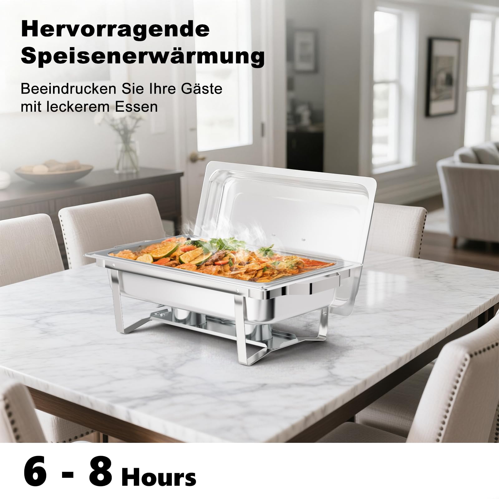 LEADZM Chafing Dish 9L 2PCS, Warmhaltebehälter Essen, Wärmebehälter für Speisen, Rechaud für Catering，Rechaud für Catering, Speisenwärmer, Buffetwärmer，Buffet und Party(Silber)